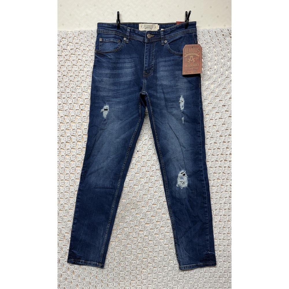 Akademiks Ripped Jeans Mens Size 32x30 Blue Denim Skinny Stretch